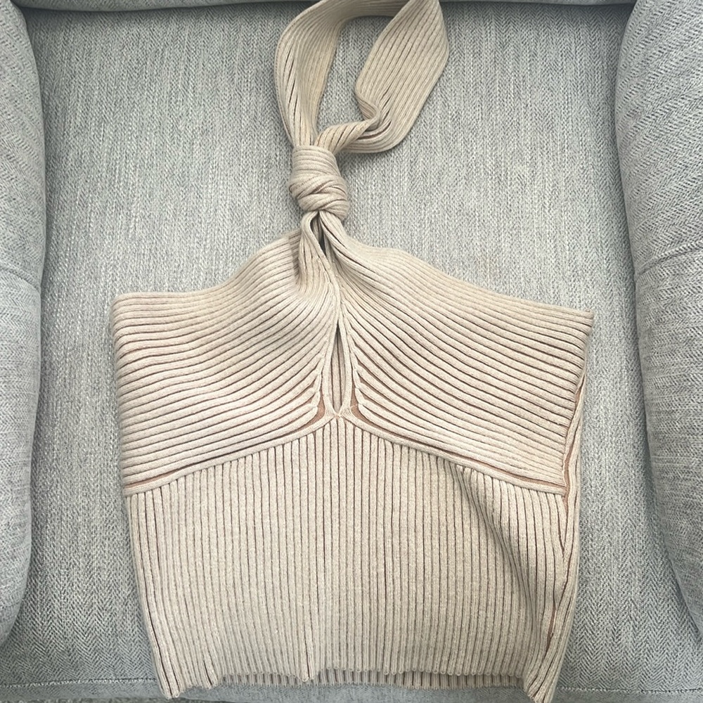 Beige Botany twisted neck halter top